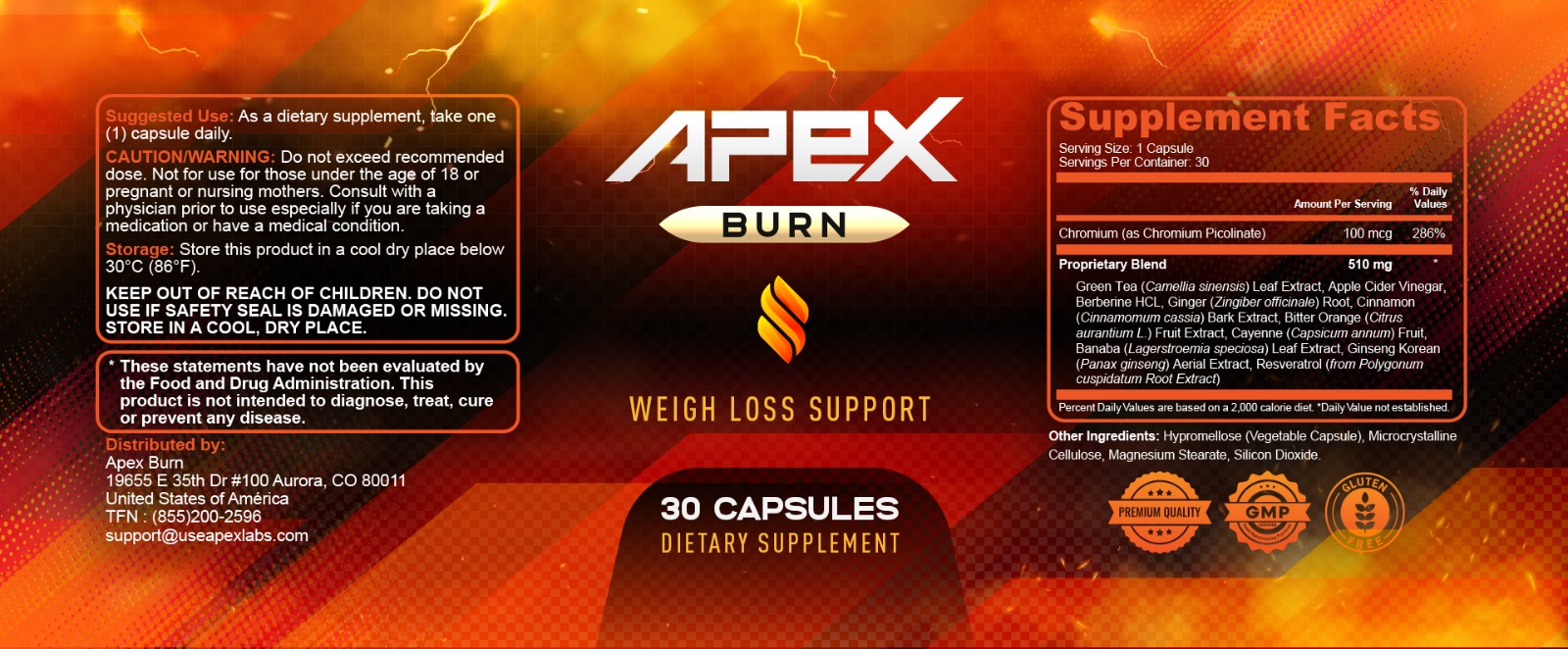 Apex Burn — Supplement Facts label